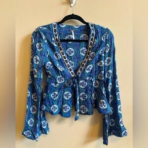 Free‎ People Bell Sleeve Faux Wrap Long Sleeve sz S